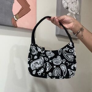 Brandon Blackwood Black and White Beaded Shoulder Bag